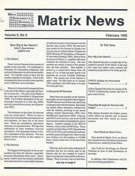 How Big Is the Matrix? by John S. Quarterman
