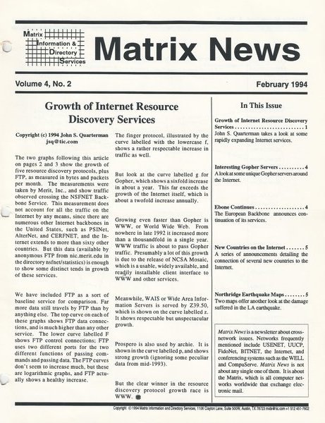 Growth of Internet Resource Discovery Services, by John S. Quarterman, 