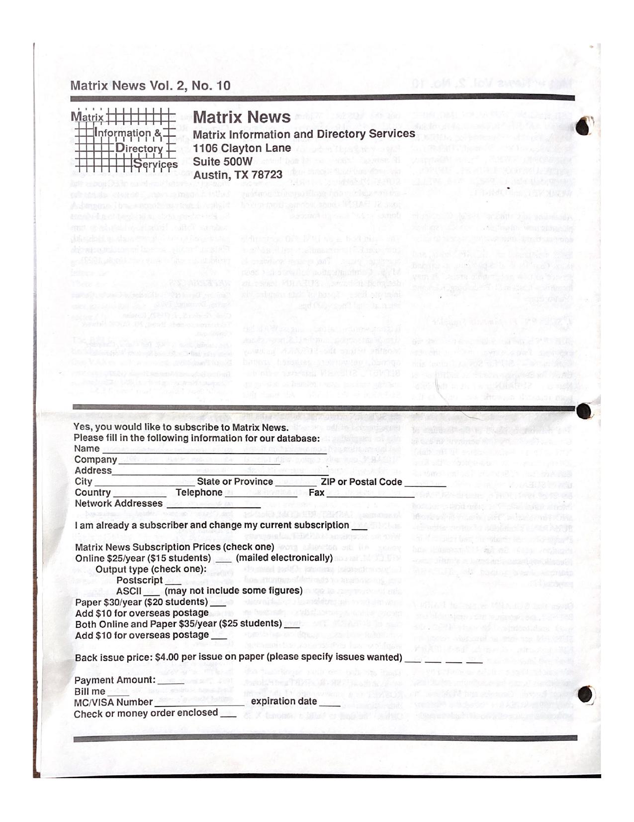Matrix News subsription form