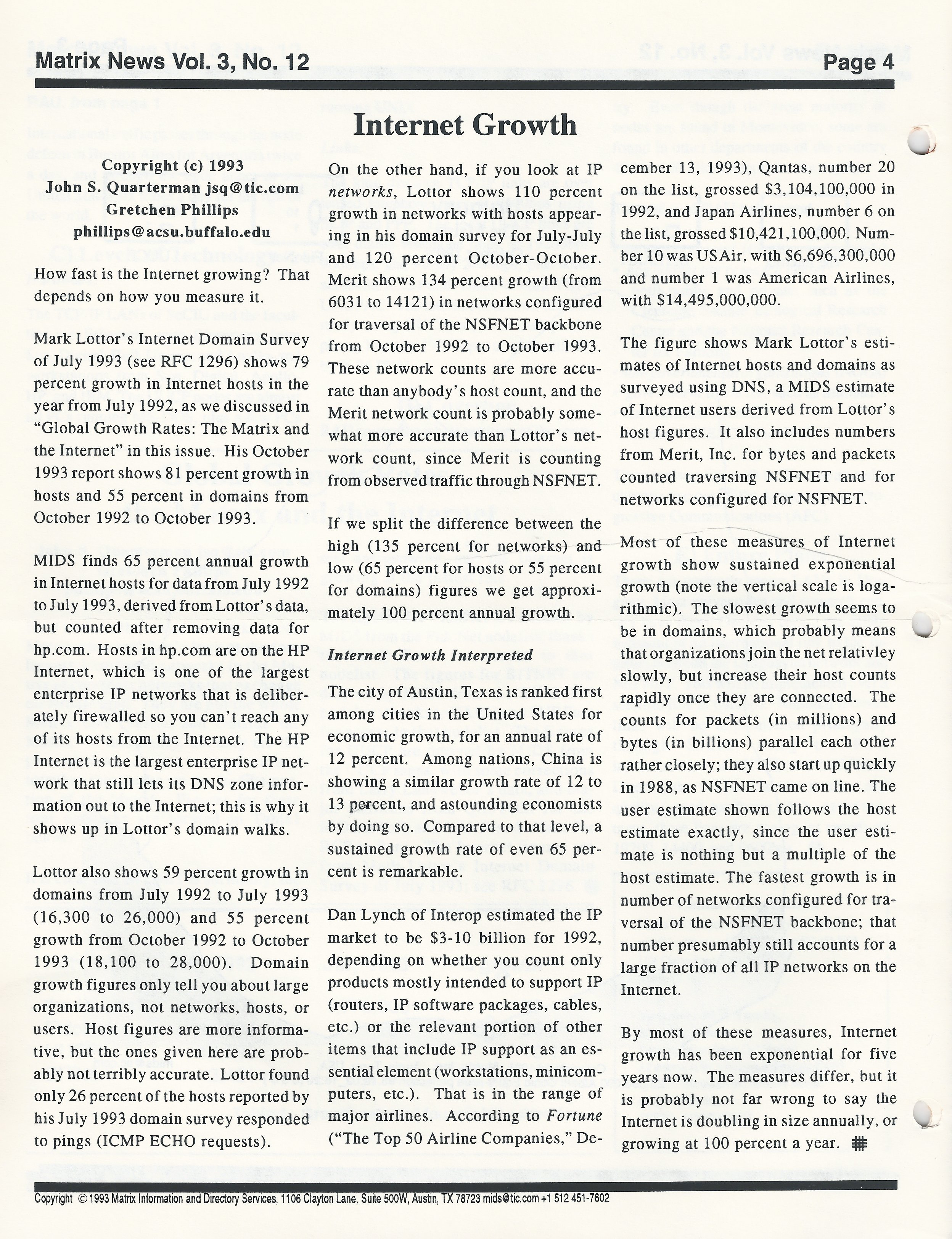 Internet Growth, by John S. Quarterman
